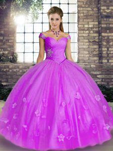 Custom Made Lavender Off The Shoulder Lace Up Beading and Appliques Ball Gown Prom Dress Sleeveless