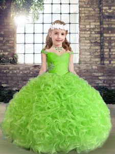 Fabric With Rolling Flowers Lace Up Little Girls Pageant Gowns Sleeveless Floor Length Beading