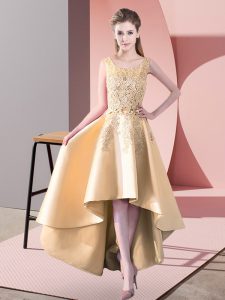 Popular Scoop Sleeveless Zipper Quinceanera Dama Dress Gold Satin