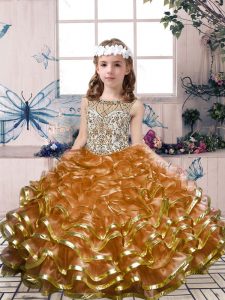 Brown Sleeveless Organza Lace Up Pageant Gowns For Girls for Party and Military Ball and Wedding Party