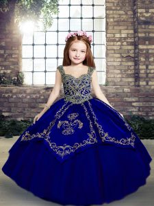 Royal Blue Pageant Dresses Party and Wedding Party with Beading and Embroidery Straps Sleeveless Lace Up