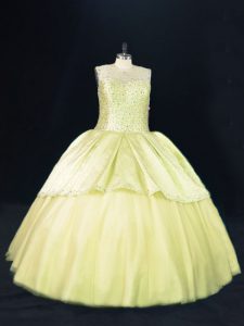 Yellow Green Ball Gowns Beading Sweet 16 Dresses Lace Up Tulle Sleeveless