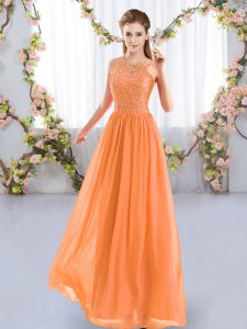 Sophisticated Chiffon Scoop Sleeveless Zipper Lace Dama Dress for Quinceanera in Orange