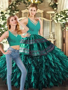 Turquoise Sleeveless Organza Backless Vestidos de Quinceanera for Sweet 16 and Quinceanera