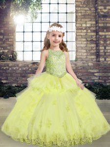 Discount Yellow Green Scoop Lace Up Lace and Appliques Evening Gowns Sleeveless