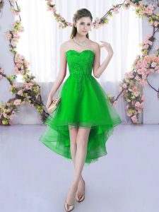 Pretty Lace Dama Dress for Quinceanera Green Lace Up Sleeveless High Low