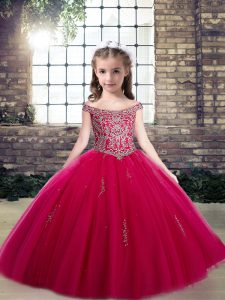 Beautiful Ball Gowns Pageant Dresses Hot Pink Scoop Tulle Sleeveless Floor Length Lace Up