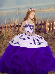 Custom Made Straps Sleeveless Pageant Gowns For Girls Embroidery and Ruffles Lace Up