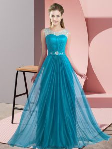 Chiffon Scoop Sleeveless Lace Up Beading Quinceanera Court of Honor Dress in Teal