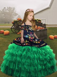Floor Length Ball Gowns Sleeveless Green Kids Pageant Dress Lace Up