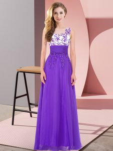 Noble Scoop Sleeveless Backless Dama Dress Purple Chiffon