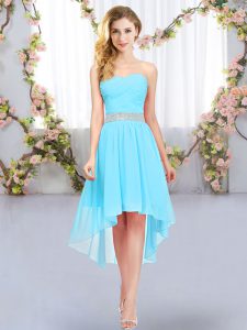 Sexy Aqua Blue Sleeveless High Low Belt Lace Up Quinceanera Court of Honor Dress