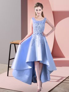 Inexpensive Scoop Sleeveless Zipper Dama Dress for Quinceanera Lavender Satin