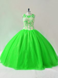 High End Green Lace Up Scoop Beading Sweet 16 Dresses Tulle Sleeveless