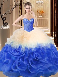 Best Selling Fabric With Rolling Flowers Sleeveless Floor Length Vestidos de Quinceanera and Beading and Ruffles