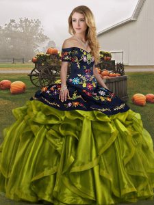 Trendy Ball Gowns Quinceanera Dress Olive Green Off The Shoulder Organza Sleeveless Floor Length Lace Up