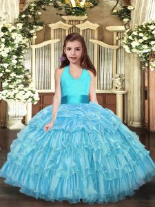 Ruffled Layers Little Girls Pageant Dress Wholesale Aqua Blue Lace Up Sleeveless Floor Length