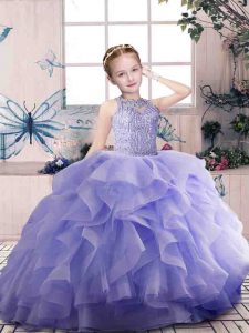 Sleeveless Zipper Floor Length Beading and Ruffles Little Girl Pageant Gowns