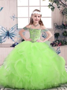 Sleeveless Floor Length Beading and Ruffles Lace Up Kids Formal Wear