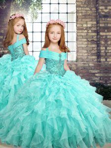 Floor Length Ball Gowns Sleeveless Aqua Blue Little Girls Pageant Dress Wholesale Lace Up