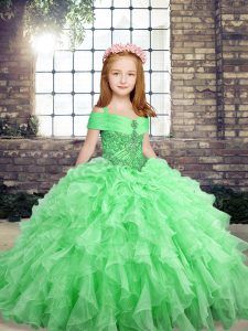 Floor Length Little Girl Pageant Gowns Straps Sleeveless Lace Up