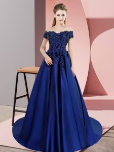 Lace 15 Quinceanera Dress Blue Zipper Sleeveless Court Train