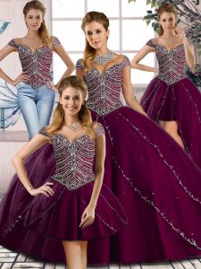 Cap Sleeves Brush Train Beading Lace Up 15 Quinceanera Dress