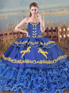 Brush Train Ball Gowns Quinceanera Gowns Blue Sweetheart Organza Sleeveless Lace Up