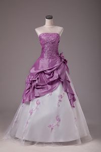 Floor Length Lace Up 15 Quinceanera Dress Lilac for Sweet 16 and Quinceanera with Embroidery and Pick Ups