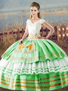 Sleeveless Embroidery and Ruffled Layers Lace Up 15th Birthday Dress