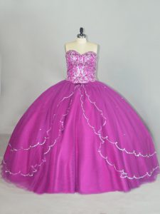 Eye-catching Sweetheart Sleeveless Tulle Sweet 16 Dresses Beading and Sequins Brush Train Lace Up