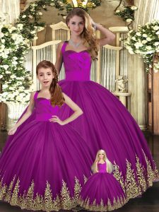 Top Selling Halter Top Sleeveless Lace Up Quinceanera Gowns Fuchsia Tulle