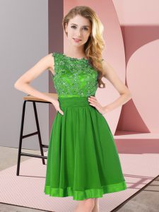 Scoop Sleeveless Chiffon Quinceanera Court of Honor Dress Beading and Appliques Backless