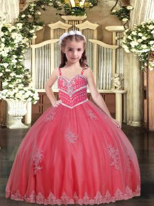 Hot Selling Straps Sleeveless Lace Up Little Girl Pageant Dress Watermelon Red Tulle