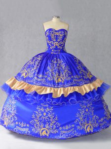 Customized Floor Length Lace Up Vestidos de Quinceanera Royal Blue for Sweet 16 and Quinceanera with Embroidery and Bowknot