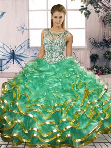 Classical Sleeveless Lace Up Floor Length Beading and Ruffles Quinceanera Gown