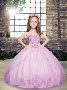 Sweet Ball Gowns Pageant Gowns For Girls Lilac Straps Tulle Sleeveless Floor Length Lace Up