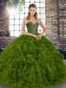 Free and Easy Sweetheart Sleeveless Organza Sweet 16 Quinceanera Dress Beading and Ruffles Lace Up