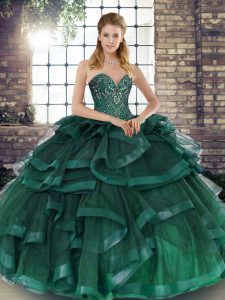 Hot Sale Sweetheart Sleeveless Lace Up Ball Gown Prom Dress Peacock Green Tulle