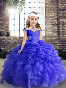 Sleeveless Lace Up Floor Length Beading and Ruffles Kids Formal Wear