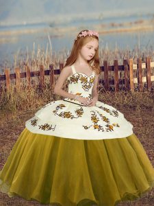 Elegant Chiffon Straps Sleeveless Lace Up Beading Kids Pageant Dress in Olive Green