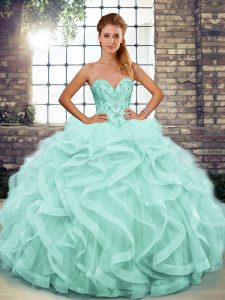 Apple Green Sweetheart Neckline Beading and Ruffles Quinceanera Dress Sleeveless Lace Up