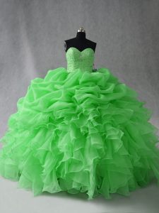 Custom Made Ball Gowns Sweetheart Sleeveless Organza Floor Length Lace Up Beading and Ruffles and Pick Ups 15 Quinceanera Dress