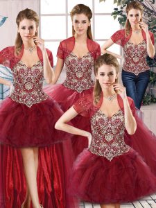 Exceptional Floor Length Burgundy 15th Birthday Dress Off The Shoulder Sleeveless Lace Up