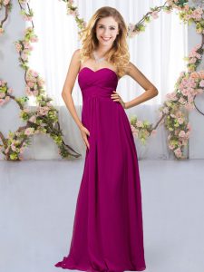 Exquisite Floor Length Empire Sleeveless Fuchsia Vestidos de Damas Criss Cross