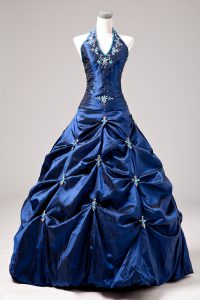 Royal Blue Sleeveless Floor Length Appliques and Pick Ups Lace Up 15 Quinceanera Dress