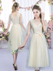 Champagne Sleeveless Tulle Lace Up Quinceanera Dama Dress for Wedding Party