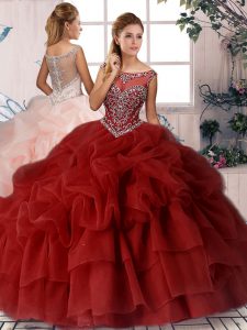 Beauteous Sleeveless Brush Train Beading and Pick Ups Zipper Ball Gown Prom Dress