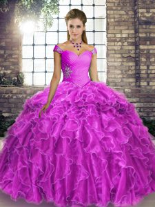 Designer Lilac Sleeveless Beading and Ruffles Lace Up Sweet 16 Quinceanera Dress