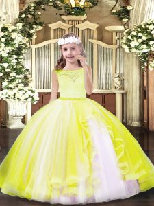 Yellow Little Girls Pageant Dress Party and Sweet 16 and Wedding Party with Lace Scoop Sleeveless Zipper